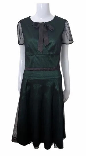 ModCloth Voodoo Vixen Taffeta Drop Waist Midi Dress Size UK Medium Emerald thumbnail 1