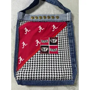Handmade University of Alabama Denim Crossbody Purse Patchwork Crimson Tide Bag thumbnail 4