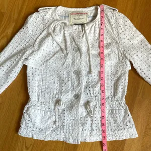 Cartonnier Anthropologie White Eyelet Embroidered Peplum Jacket Blouse Size 0 thumbnail 8