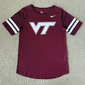 Nike Women’s Virginia Tech Hokies Burgundy VT Logo Tee with Jersey Accents thumbnail 1