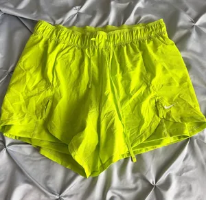 Nike Neon Yellow Women's Athletic Shorts with 'Just Do It' Waistband thumbnail 1
