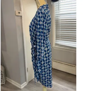Maggy London Size 14 Blue Geometric Faux Wrap Stretch Career Dress thumbnail 3