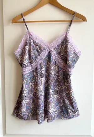 Vintage Xhilaration Y2K Babydoll Lace Trim Paisley Tank Top Cami XL Boho Fairy thumbnail 1