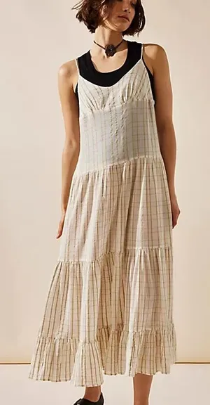 Free People Marigold Plaid Tiered Maxi Sun Dress NWT Boho Farmhouse Size XS thumbnail 1