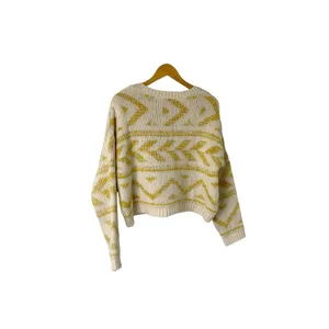 Stradivarius Crew Neck Knit Sweater Size Medium Yellow‎ and Cream thumbnail 3
