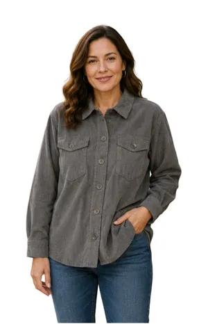 Avec Les Filles Top Womens L Gray Corduroy Long Sleeve Button Up Anthropologie thumbnail 1