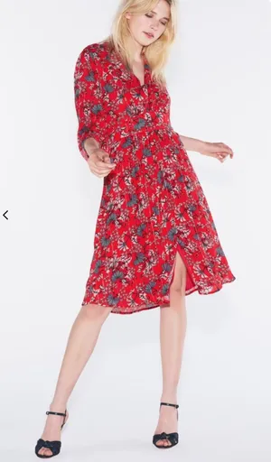 ba&sh Red Floral Lurex Midi Dress‎ V-Neck Front Slit Small thumbnail 1