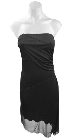 Vintage 90’s My Michelle Black Strapless Layered Mesh Asymmetric Dress Size S thumbnail 1