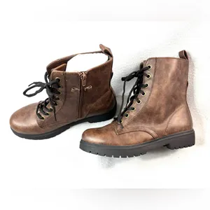 SO 8 BOWFIN Lug Sole Chunky Brown Lace Front Side Zip Ankle Boots thumbnail 8