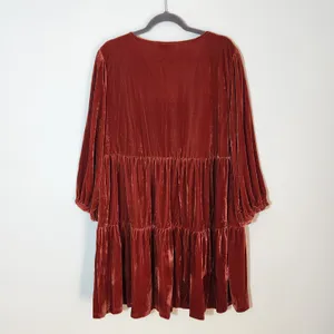Umgee Burnt Orange Velvet Tiered Mini Dress Size XL NWT Wedding Guest Dress thumbnail 4
