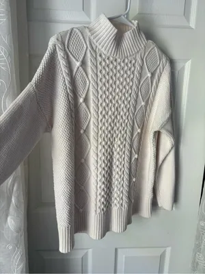 J. Crew Cotton Cable Knit Mock Neck Pullover Cozy Preppy Turtleneck Sweater sz M thumbnail 3