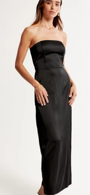 Abercrombie Black Satin Sculpt Strapless Maxi Dress XL thumbnail 1