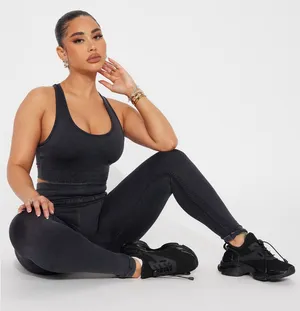 Dark Gray Activewear Set Black Size M thumbnail 2