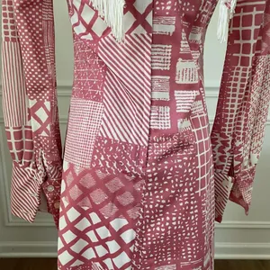 Vintage 70s Mauve Pink White Retro Print Shift Dress Scarf XS S thumbnail 7