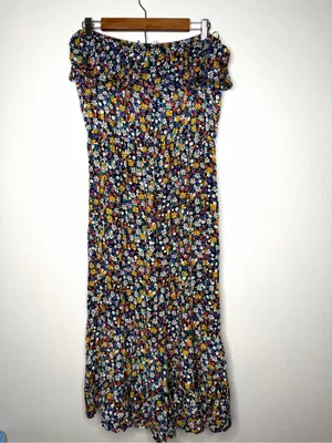 Umgee Women's Floral Boho Cropped Slip On Ruffle Jumpsuit 1X Strapless Vacay thumbnail 7