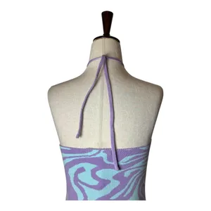 Motel Rocks Dress Women XS Purple Jagged Swirl Lavender Riri Knit‎ Halter Mini thumbnail 6