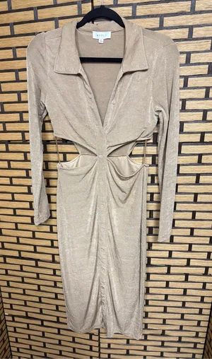 Mable tan cut out midi dress size large thumbnail 1