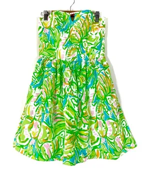 Lilly Pulitzer Richelle Elephant Ears Strapless Mini Dress Green Pink Blue Sz 0 thumbnail 1