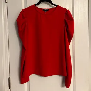 EXPRESS Crew Neck Puff Long Sleeve Tee SMALL Lipstick Red Blouse Top thumbnail 10