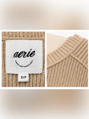 Aerie Beige Batwing Dolman Sweater Oversized High Low Knit Size S thumbnail 4