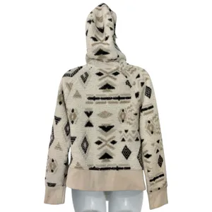 North Face Cream Black Aztec Pattern Fleece Full Zip Hoodie Jacket Women's sz S thumbnail 6