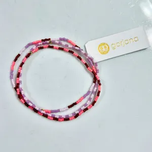 GORJANA Gigi Striped Malibu Glass Beaded Bracelets Set of 3 Pink Purple Boho thumbnail 3