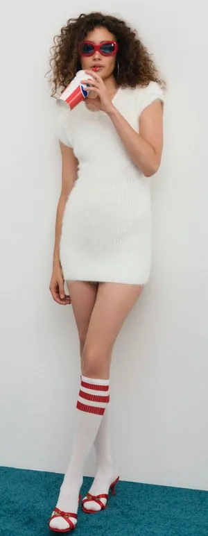 For Love & Lemons Fuzzy Knit Mini Dress White Size Small Bow Detail NWT thumbnail 1