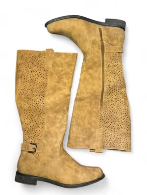 JustFab Cognac Tall Riding Boots Women’s Size 10 Perforated Faux Leather thumbnail 1