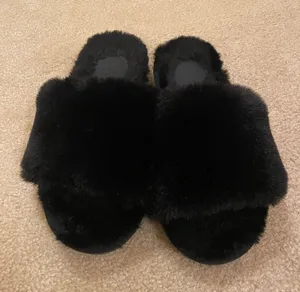 Fluffy Black Slippers Size 7 thumbnail 1