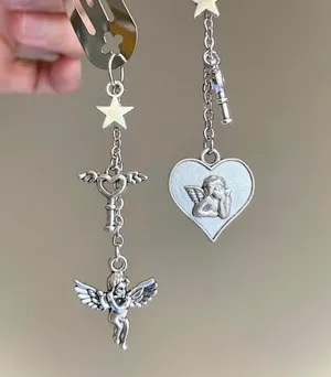 Handmade star & cherub & angel heart key chain dangle Kawaii hair clips set of 2⭐️👼💕 thumbnail 1