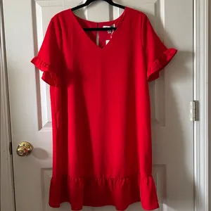 She + Sky Red V-Neck‎ Ruffle Sleeve Sisterhood Dress Sz L Autumn Wedding Guest thumbnail 10