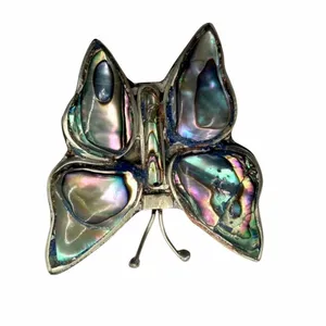 Vintage Alpaca Mexico Abalone Shell Butterfly Brooch thumbnail 5