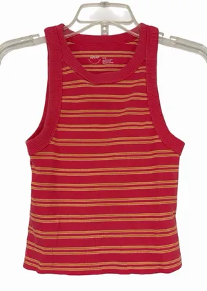 Aerie Pink Orange White Striped Ribbed Knit Tank Top Medium Stretch Slim Fit thumbnail 1