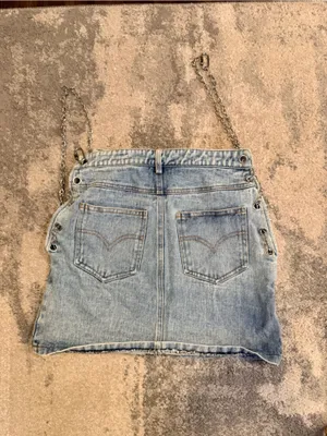 Shop Michella Light Blue Denim Mini Skirt with Chain Detail thumbnail 6