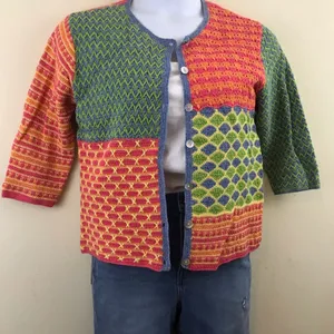 Susan Bristol Y2K 2000s Vintage Crochet patchwork Grandma cardigan sweater M thumbnail 3