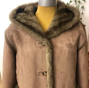 Dennis Basso Coat Reversible Faux Suede Fur Mink Brown Hooded thumbnail 5
