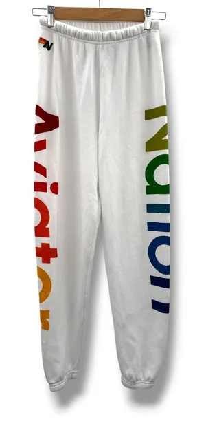 Aviator Nation Sweatpants Women S White‎ Rainbow Logo Graphic Joggers USA Made thumbnail 1