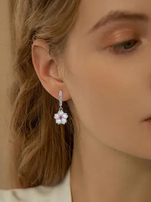 Sterling Silver 925 Floral Drop Earrings with Pink Crystal Center thumbnail 4