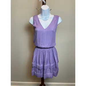 Do+Be Light Purple Sleeveless Blouson Mini Dress V‑Neck Ruffle Hem Size M thumbnail 7