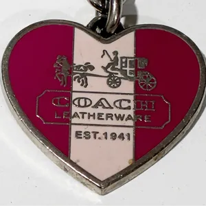 Coach Heritage Heart Keychain SilverTone Pink Stripe‎ Bag Charm thumbnail 2