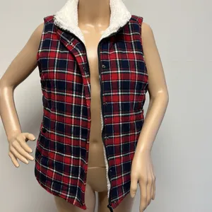 Flannel & Fleece Red & Navy Plaid Vest size M thumbnail 3