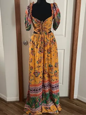 Free People Bali Citrus Skies One Piece Floral Boho Jumpsuit with Tie Front thumbnail 6