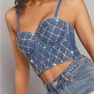 Papaya Blue Rhinestone Embellished Crop Top thumbnail 1