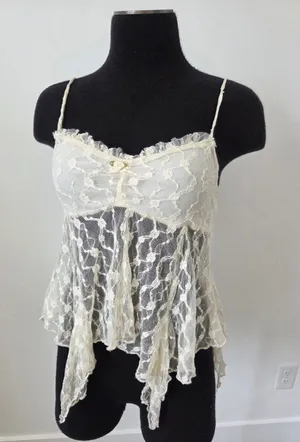 Nectar Lace Top Ivory Cream Fairy Festival Angel Coquette Sheer Y2K 90s Small thumbnail 1