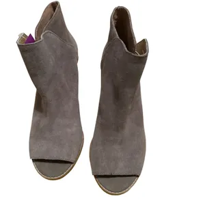 Lucky Brand Womens Taupe Suede Peep Toe Wedge Booties Open Toe Ankle Boots‎ 10M thumbnail 2
