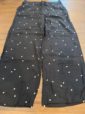 LOFT Black Polka Dot Wide-Leg cropped Pull-On Pants Size Small - C54-023 thumbnail 5