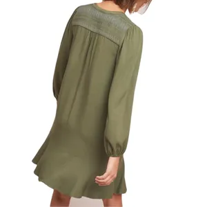 Anthropologie Maeve‎ Ragonda Tunic Dress Moss Green Smocked Long Sleeve Size 12 thumbnail 2