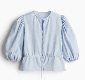 Divided White Tie-Front Peasant Blouse thumbnail 1