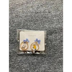 Alice in Wonderland‎ Asymmetric Enamel Hoop Earrings Blue Bow Ace of Hearts thumbnail 3