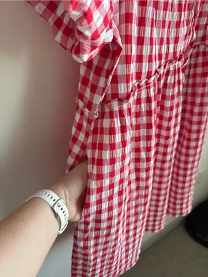 Petal + Pup Dorothea Gingham Mini Dress Red White Smocked Large thumbnail 10